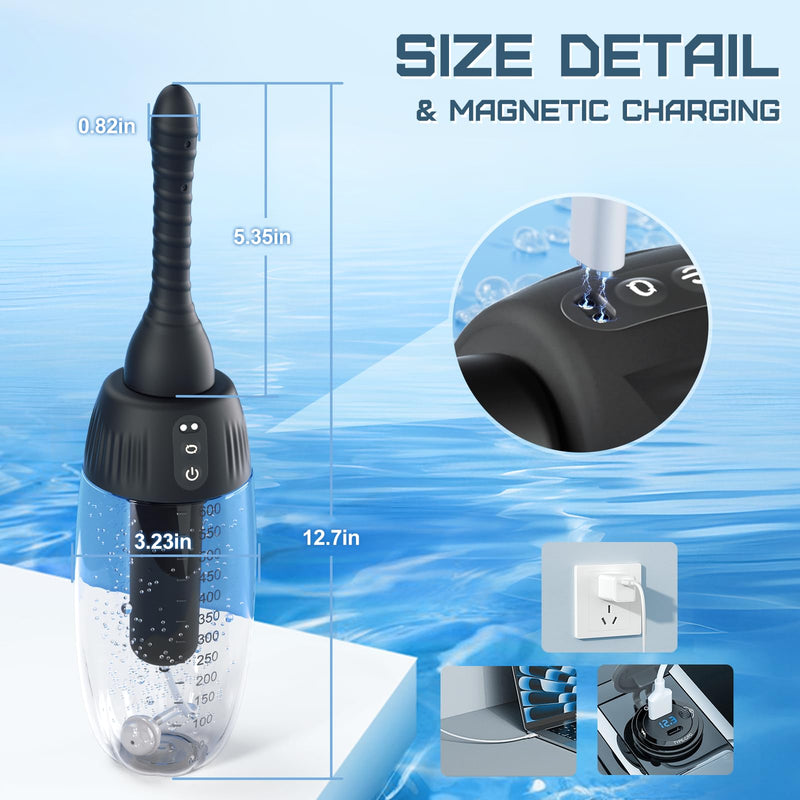 [Australia] - Anal Douche Automatic Rotating Enema - 20oz Douches for Men & Women 360¬∞ Deep Cleansing 5 Spouts with 3 Speeds of Rotation & Spray, Anti-Backflow Electric Enema Bulb Remote Control Silicone Enema Kit 
