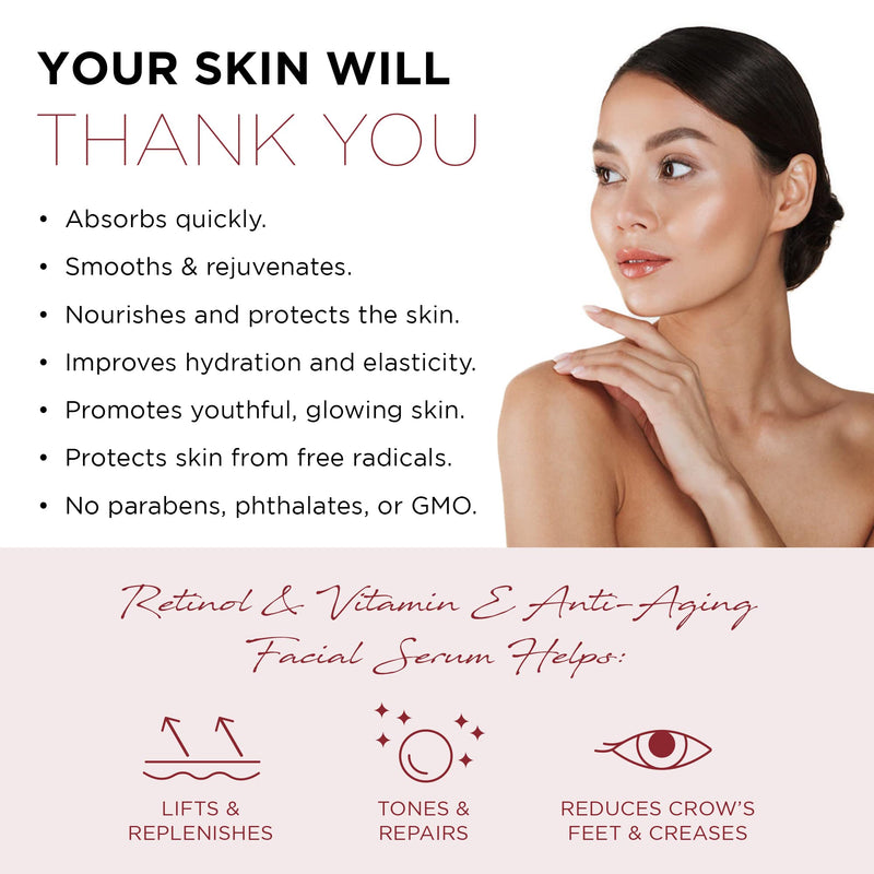 Azure Cosmetics Retinol Serum For Face - Dermatologist Tested, Anti Aging for Dark Spots & Skin Smoothing - Vitamin E for Replenishing & Skin Renewal - Vegan, Clean Beauty, Korean Skin Care - 1.69 oz Retinol & Vitamin E (Pack of 1)
