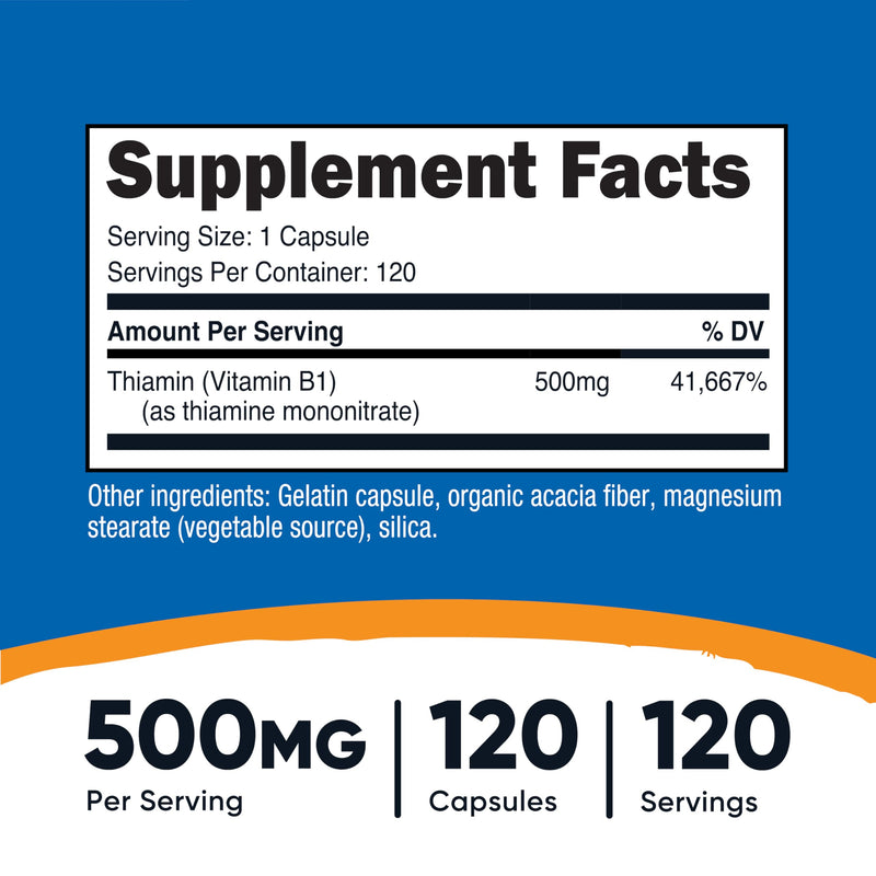 [Australia] - Nutricost Vitamin B1 (Thiamine) 500mg, 120 Capsules 120 Count (Pack of 1) 