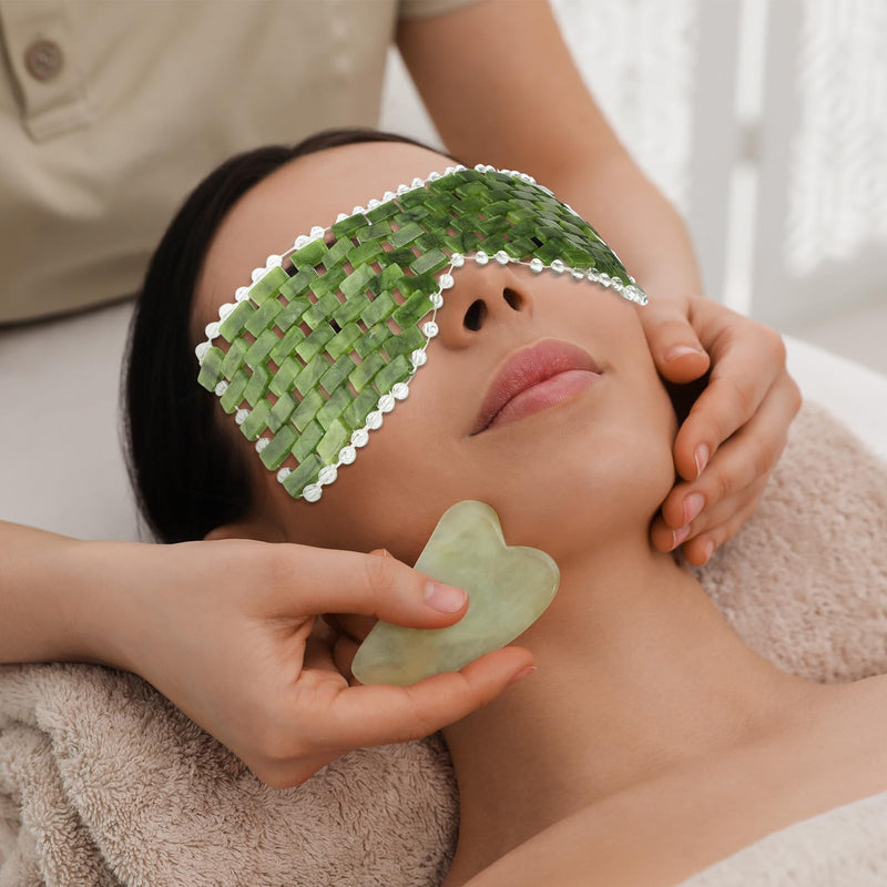 [Australia] - Coume 4 Pcs Jade Eye Mask Reusable Sage Green Facial Cooling Mask for Hot and Cold Anti-Aging Therapy to Reduce Wrinkles Puffiness Migraines Crystal Relief Sleeping Mask for Women Spa Treatment Gift 