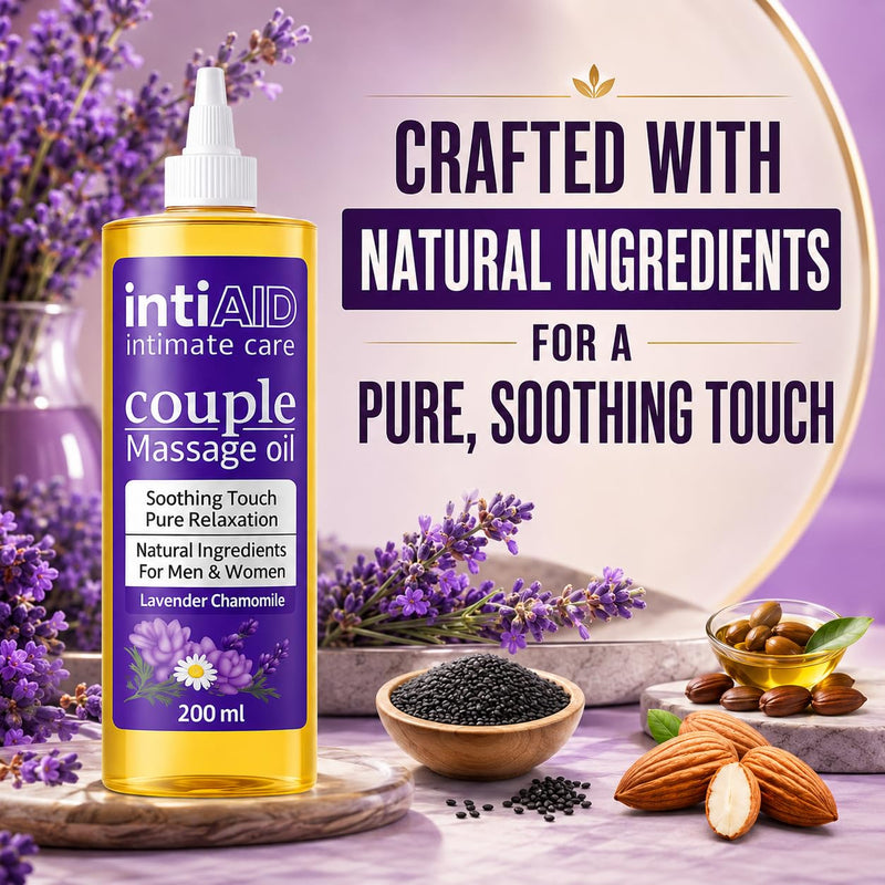 Couple Massage Oil for Date Night & Massage Therapy | Sensual Massage Oil with Lavender & Chamomile | Natural Almond Oil, Jojoba OIl & Vitamin E | 7 Fl Oz Couple Massage Oil