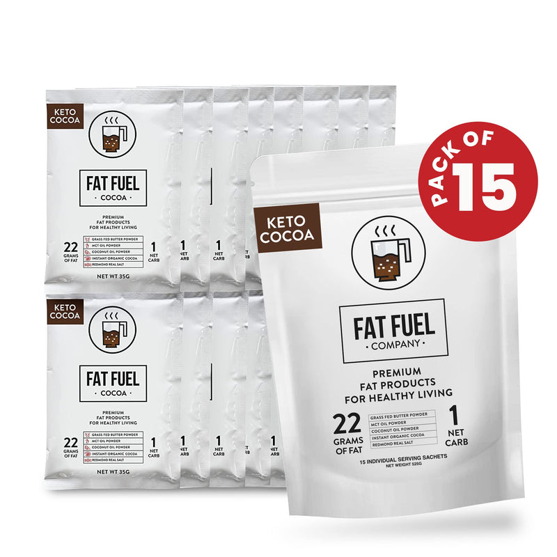 [Australia] - Fat Fuel Keto Cocoa 22g Premium Fats - with Grass Fed Butter, MCT Oil, Coconut & Redmond Real Salt - Instant Organic Cocoa, One Net Carb, A True Meal Replacement - 15 Servings 