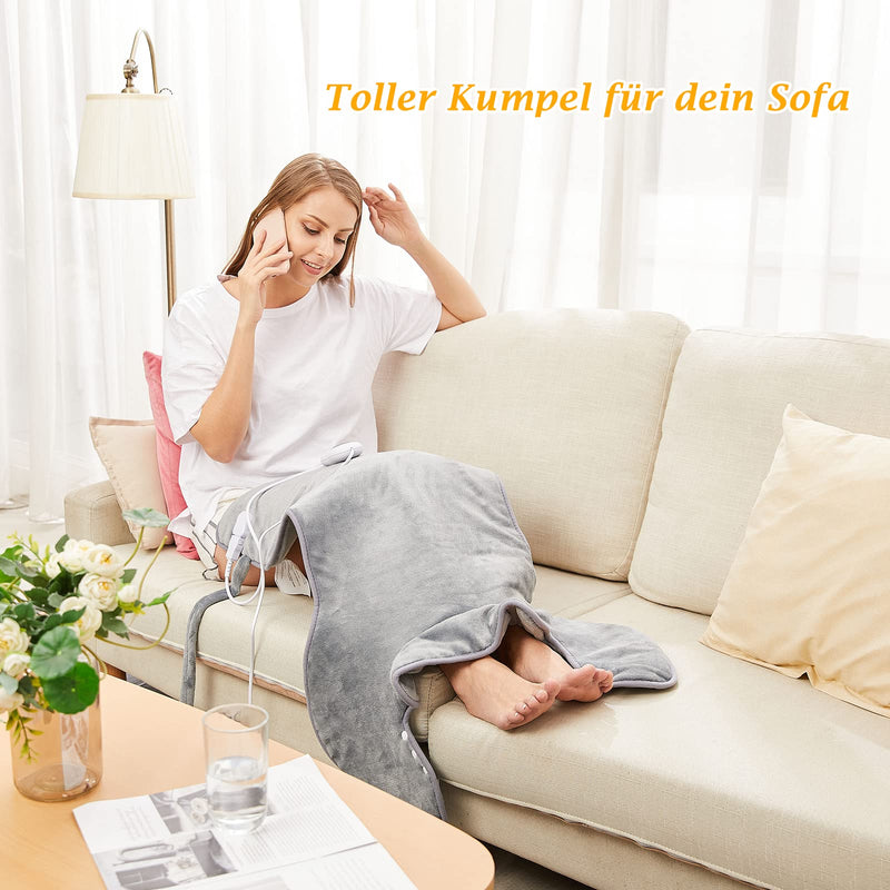 [Australia] - Heating pad for back, shoulder, neck, 60x100cm, heat pad with automatic switch-off, quick heating with waist strap, back warmer 6 heating levels & auto-OFF timer, flannel material, washable, gray 