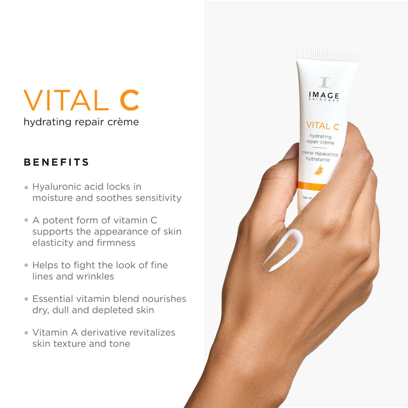 IMAGE Skincare VITAL HYDRATION 3-Step Vitamin C Skin Care Routine | Includes Hydrating Facial Cleanser, Anti-Aging Serum, and Repair Creme - with Hyaluronic Acid for Dry, Dull, Red-Prone Skin