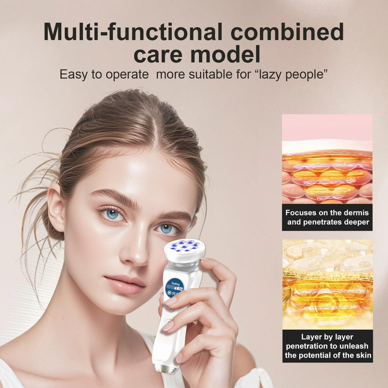 5-in-1 Beauty Massager for Face and Neck, Facial Massager for Skin Care, Red Light, Thermal, and Vibration Technologies, Improve, Firm,Tightening and Smooth Has Skin Detection Function