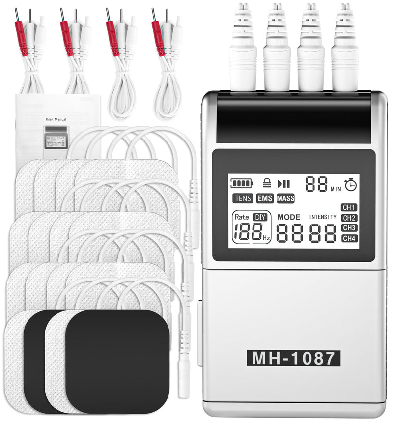 TENS EMS Muscle Stimulator Unit, FDA Cleared 48 Modes 4 Outputs with 16 Electrode Pads (2"x2") for Pain Relief in Shoulder, Neck, Back & Sciatica, Electronic Pulse Massager for Physical Therapy