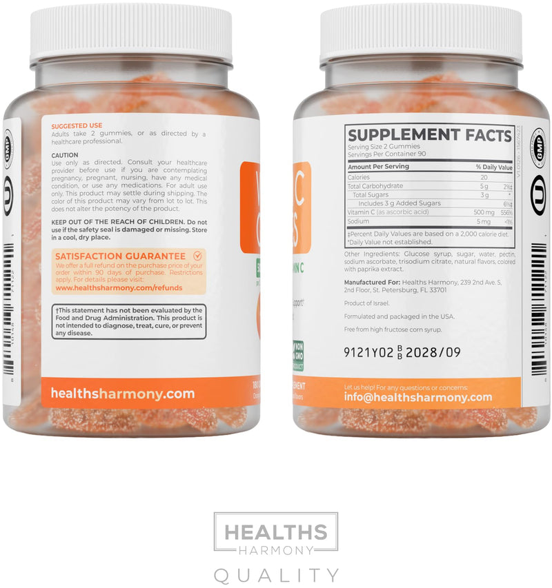 Vegan Vitamin C Gummies for Adults - Immune Support Gummies with Chewable Vitamin C 500mg per Serving for Daily and Seasonal Wellness - High Potency Non-GMO Formula - Orange Flavor (3 Month Supply) Gummy 180 Count (Pack of 1)