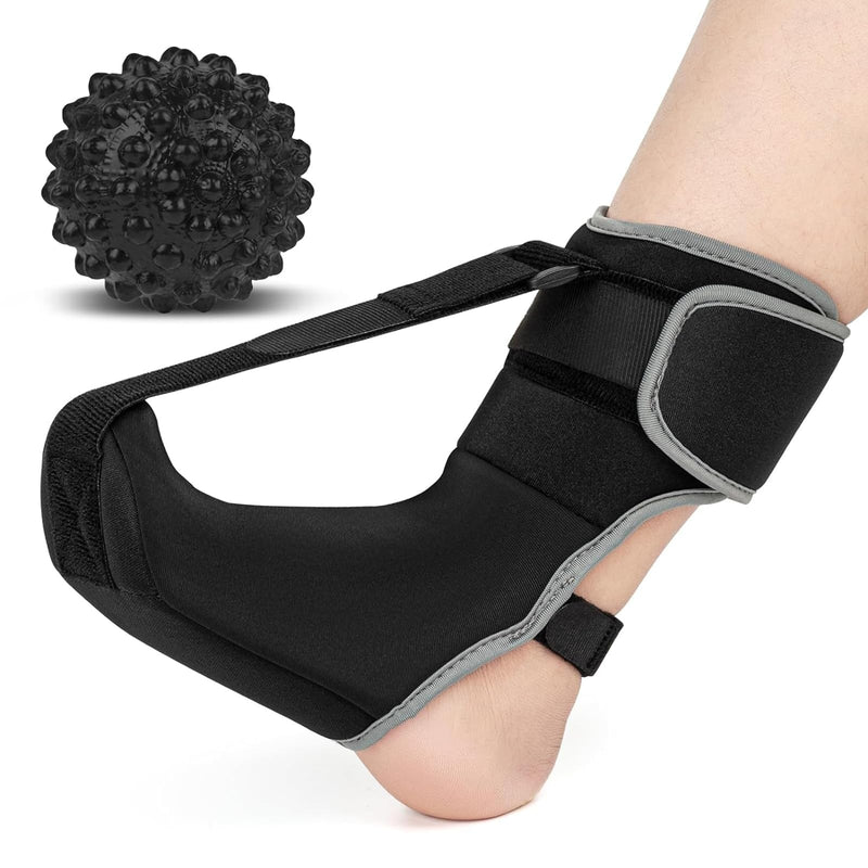 Plantar Fasciitis Night Splint Sock with Massage Ball for Plantar Fasciitis Relief, Soft & Comfortable Foot Brace for Achilles Tendonitis Heal Spur Foot-drop Flat-arch for Women and Men, Small-Black
