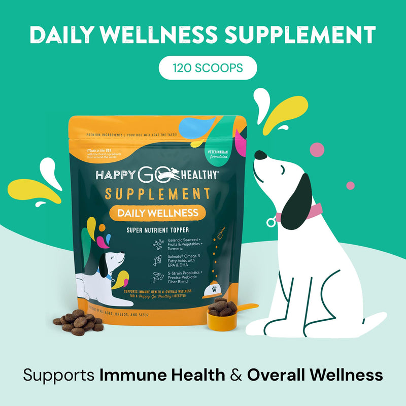 Daily Wellness Supplements for Dogs | Probiotic & Prebiotic Benefits with Fish Oil & Seaweed to Keep Your Dog Beaming All Day Long | All Breeds and Sizes | 120 Count Daily Wellness - PawsPlanet Australia