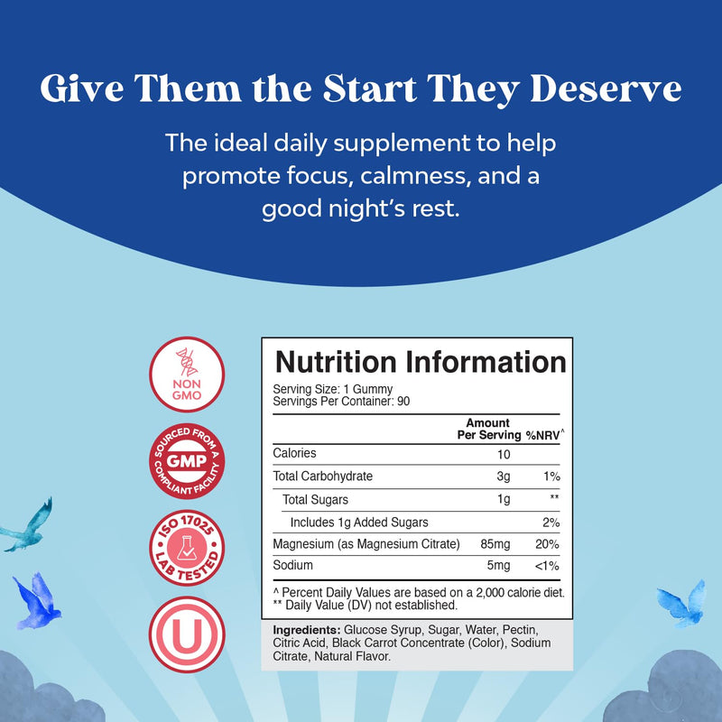 Delicious Kids Magnesium Gummies - 90 Count - 100mg Magnesium Per Gummy for Calm, Focus, and Sleep Support - Vegan, Non-GMO, Gluten-Free - Easy-to-Take Chewable Supplement for Children - 90 Gummies