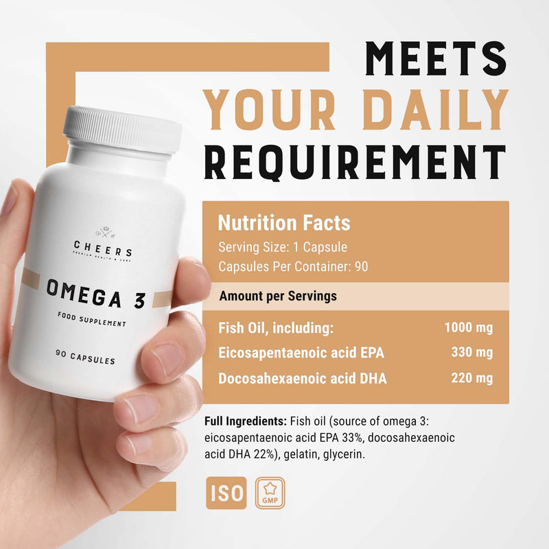 CHEERS - Omega 3, 90 Capsules, High-Strength Fish Oil Contains 550 mg of EPA and DHA per Capsule, Immune and Heart Health Support Vitamins
