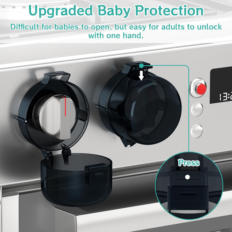 [Australia] - Stove Knob Covers for Child Safety,AOSITE 5 Pack Upgraded Gas Knob Covers for Kids Stove Guard with Strong Adhesive, Durable Design Childproof Oven Knob Locks for Babies and Pets,No Screws or Drill Black 