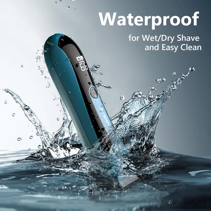 Body Hair Trimmer Men - Body Groomer, Groin Hair Trimmer for Men Waterproof Wet/Dry Use, Electric Ball Trimmer/Shaver with Charging Dock, Male Hygiene Razor, Mens Grooming Kit Blue