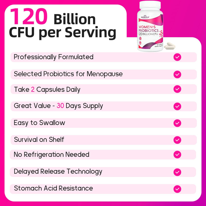 [Australia] - Negima Menopause Supplements for Women, 120 Billion CFUs Probiotics for Women, 13-in-1 Herbs & Botanicals Complex, for Menopause - 60 Caps 60 Count (Pack of 1) 