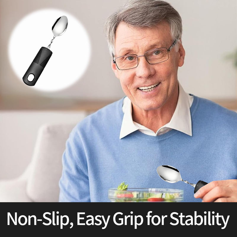 Easy Grip Disability Aids Cutlery,Curved Spoon with Wide Chunky Grip Handle,Bendable Spoon for Elderly,Adaptive Eating Utensils for Disabled Elderly Arthritis Parkinson Tremors Sufferers