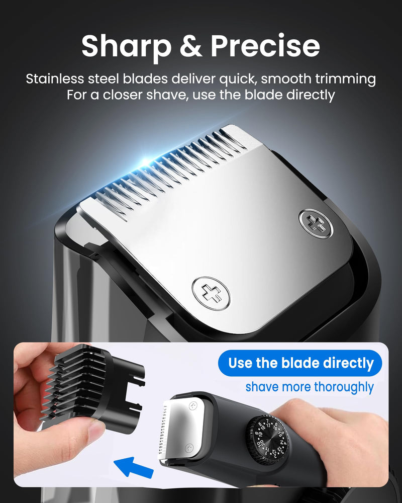 [Australia] - FERRISA Vacuum Beard Trimmer for Men, Rechargeable Mustache Trimmer for Men with Adjustable Length Comb, Cordless Electric Mens Beard Trimmer with Built-in Vacuum for Mustache, Sideburns Black 