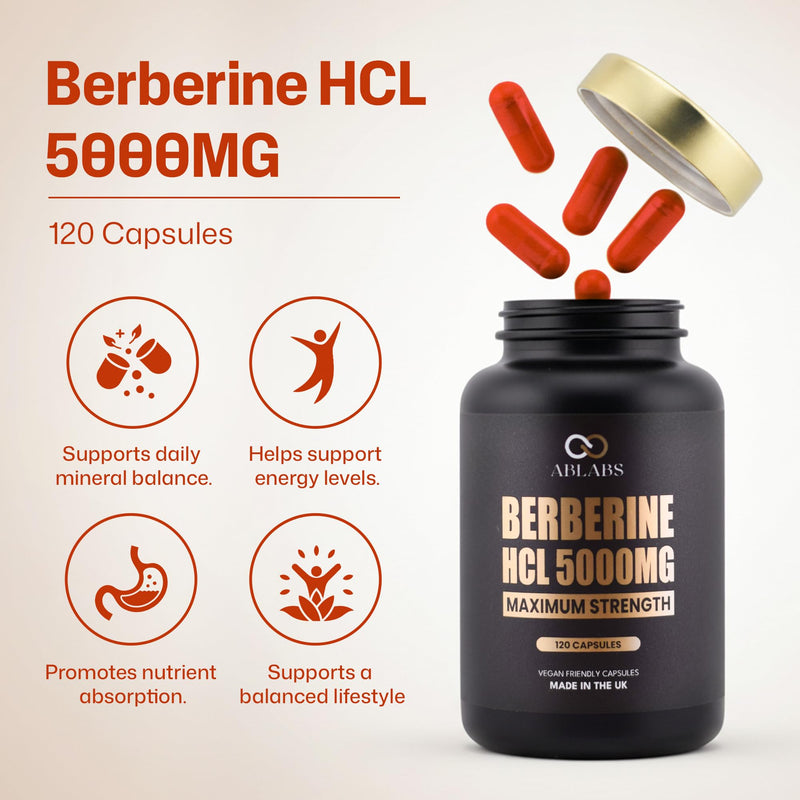 Berberine hcl Dietary Supplement Capsules - Gelatin Free Vegan-Friendly Capsules - 120 Pure High Quality Berberine Capsules
