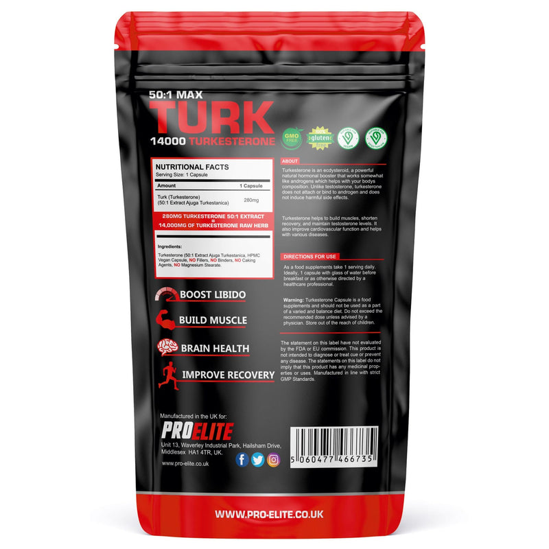 Turkesterone 14000mg 120 Capsules – 50:1 Extract | High Strength Vegan Supplement | Supports Strength, Muscle Performance & Recovery | Made in The UK by PROELITE 120 count (Pack of 1)