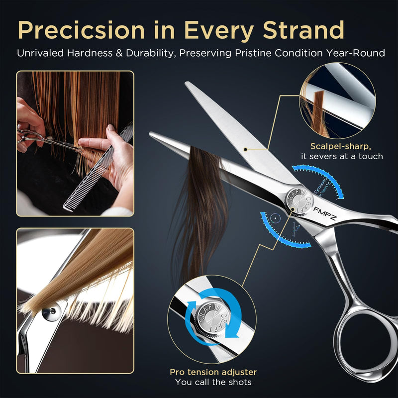 6" Hair Cutting Scissors Professional Barber Scissors, Hair Cutting Shears with 440C Steel - 60HRC Hardness Extremely Sharp with Ergonomic for Salon & Home Use (6'' Professional Hair Shears) 6'' Professional Hair Shears
