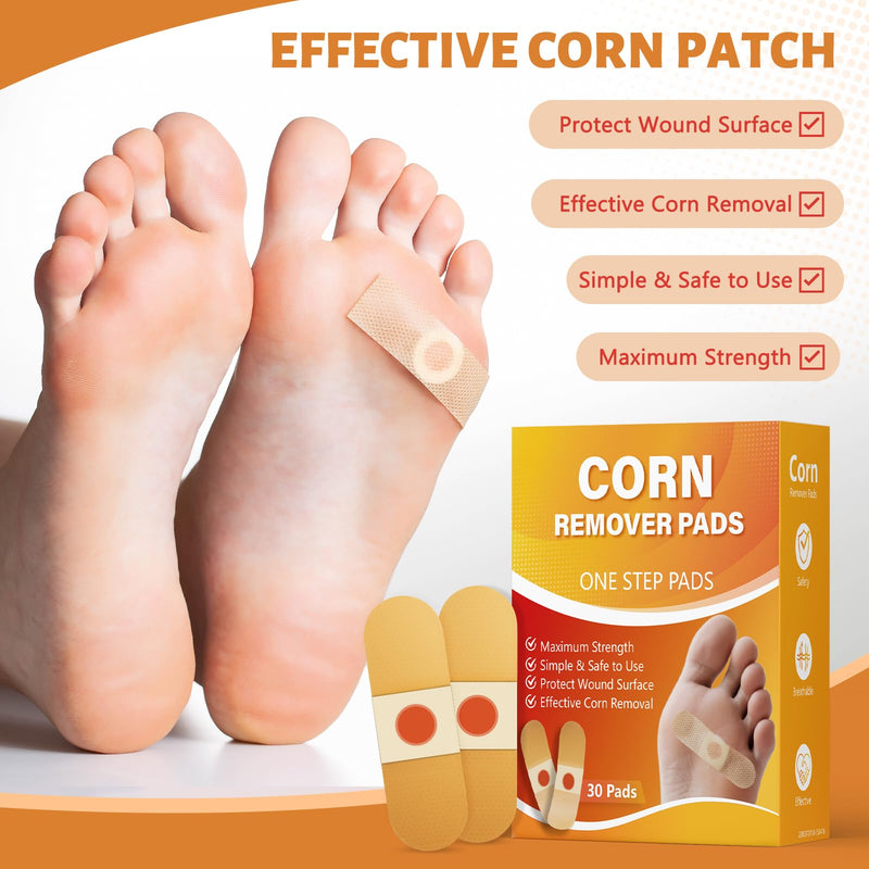 [Australia] - Corn Remover Pads for Feet & Toes - 30 Medicated Patches with 40% Salicylic Acid | Extra Strength Callus Treatment for Small Corns & Calluses, All-Day Adhesive Protection for Active Adults 30 Count (Pack of 1) 