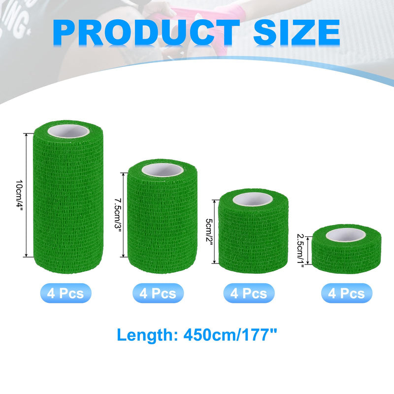 PATIKIL 1"/2"/3"/4" Self Adhesive Bandage Wrap, 16 Pcs 5 Yard Elastic Self Breathable Self Adherent Wrap Tape for Stretch Athletic Sports Wrist Ankle Outdoor Tape, Emerald Green