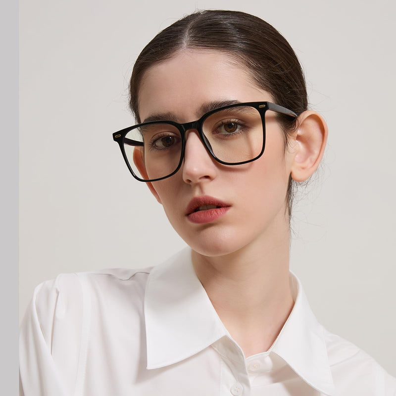 [Australia] - Oversized Square Blue Light Blocking Glasses for Women Men, Anti-Fatigue Computer Monitor Gaming Glasses Reduce Eye Strain(Black) Black Clear 