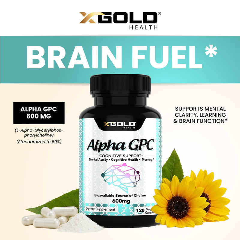 [Australia] - Alpha GPC Choline 600mg, 99% Pure Nootropic Supplement, 120 Veggie Capsules, Cognitive Enhancer for Memory, Brain Health & Focus 120 Count (Pack of 1) 