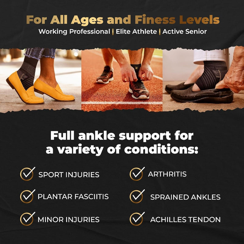 CopperJoint Athletic Foot Ankle Compression Sleeve – Pull On Copper Ankle Brace Women Support, Foot Sleeves, Breathable Elastic Braces Design for Basketball, Running, Sports - Large - 2 Pack Pair