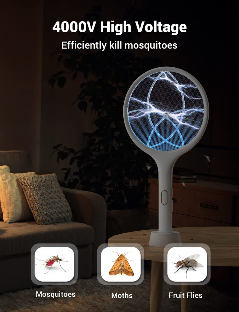 [Australia] - YISSVIC Electric Fly Swatter 4000V Bug Zapper Racket Dual Modes Mosquito Killer with Purple Mosquito Light Rechargeable for Indoor Home Office Backyard Patio Camping (White) White 