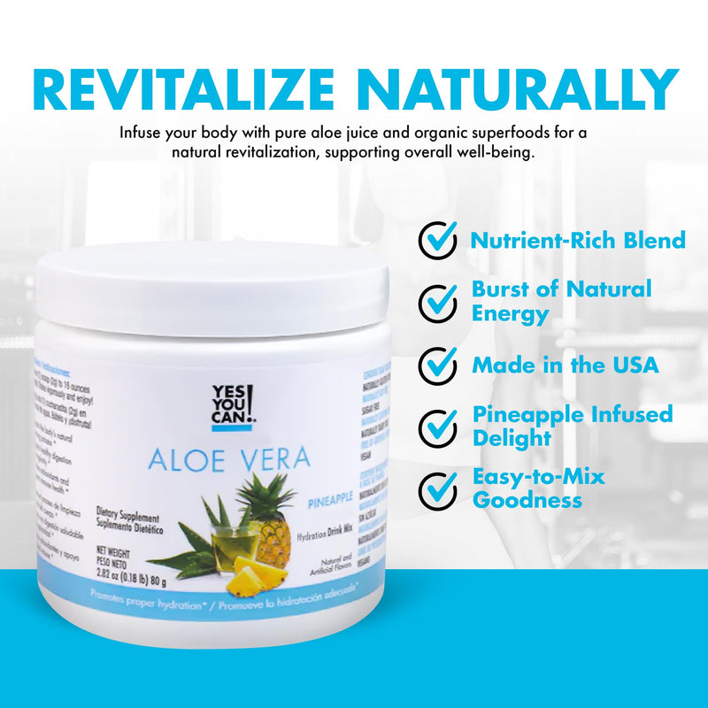 [Australia] - Yes You Can! Aloe Vera Juice Drink Mix from Plant - Energy Drink Powder - Organic - Superfoods, Super Greens - Made in The USA (Pineapple) Pineapple 40 Servings (Pack of 1) 