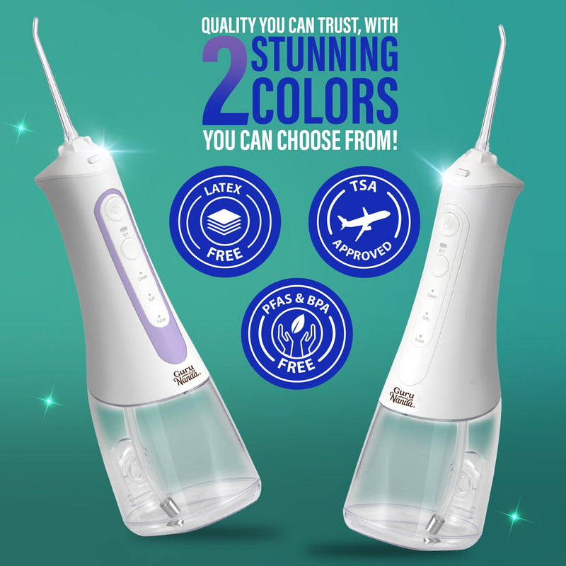 [Australia] - GuruNanda Water Dental Flosser 2.0 XL ‚Äì 380ML Large Tank, 4 Flossing Modes, Cordless & Portable with Smart Timer for Deep Cleaning & Happy Gums - White 