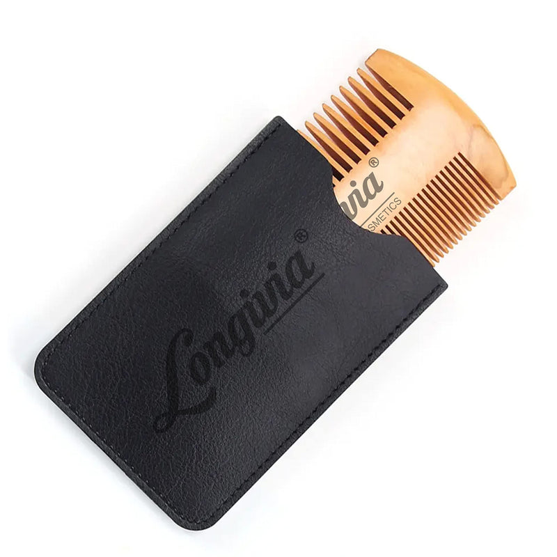[Australia] - Longivia® Beard Comb Wood Ecological 100% Pear Wood Beard Comb Wood Beard Care for Men Wooden Comb Coarse and Fine Prongs Set - High Quality Beard Comb 