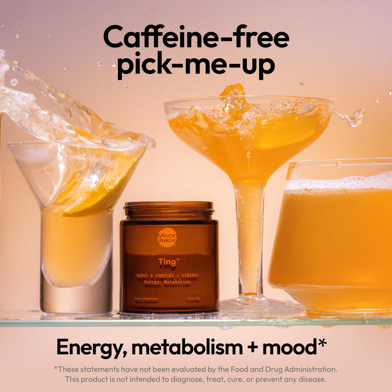 Moon Juice, Ting Vitamin B Complex Powder, Caffeine-Free Energy, Mango | Methylated B12, folate, ginseng & L-glutamine, digestion, sugar-free, 1.8oz, 25 servings Jar