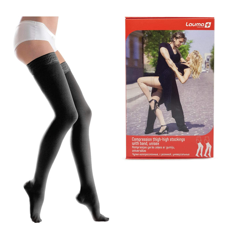 [Australia] - Lauma Medical, 23-32 mmHg Class 2 medical compression stockings with lace stripes, varicose veins, frequent swelling in the legs, pain in calves and feet Black S size, short 