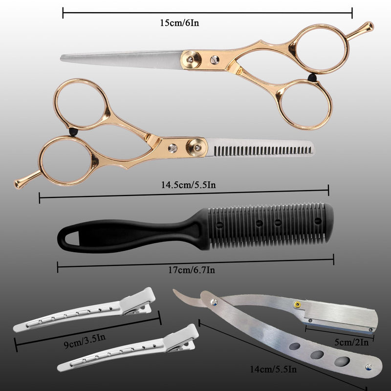Hair Scissors Blending Shears Set, Fcysy 11 Pcs Professional Haircutting Thinning Shears Barber Kit, Salon Haircut Layering Scissors for Cutting Hair for Men Women Dogs 11pcs Gold