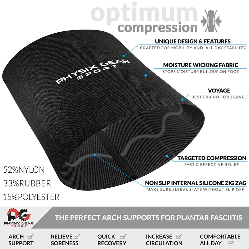 [Australia] - Physix Gear foot bandage metatarsal immediate pain relief for flat feet, splay feet, heel spurs, plantar fasciitis foot bandage midfoot with arch support flat foot insoles BLACK XL 