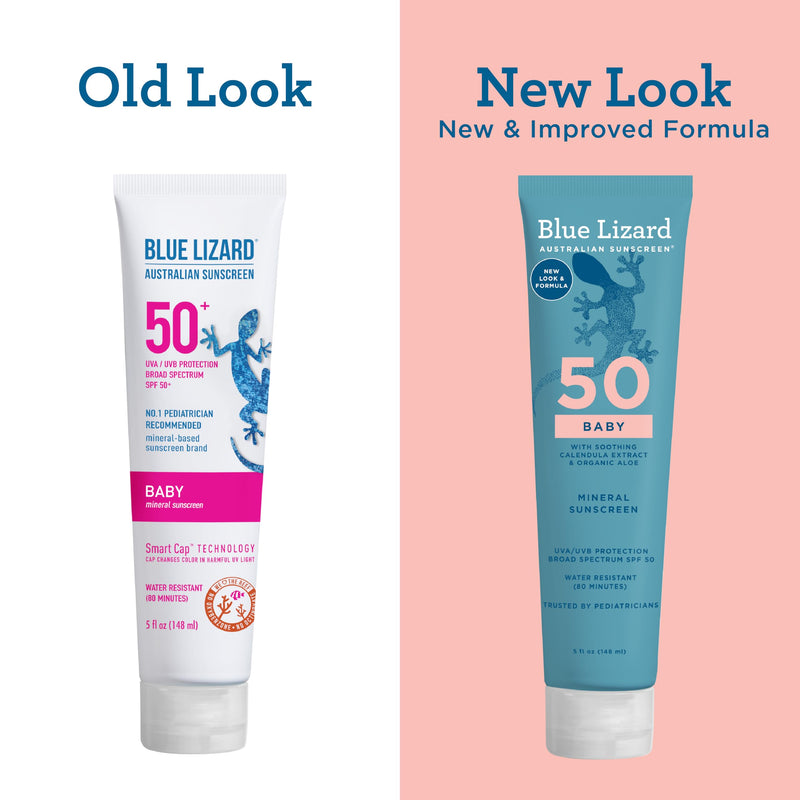 [Australia] - Blue Lizard BABY Mineral Sunscreen with Zinc Oxide, SPF 50+, Water Resistant, UVA/UVB Protection with Smart Cap Technology - Fragrance Free, 5 oz. Tube SPF 50+ 5 Fl Oz (Pack of 1) 
