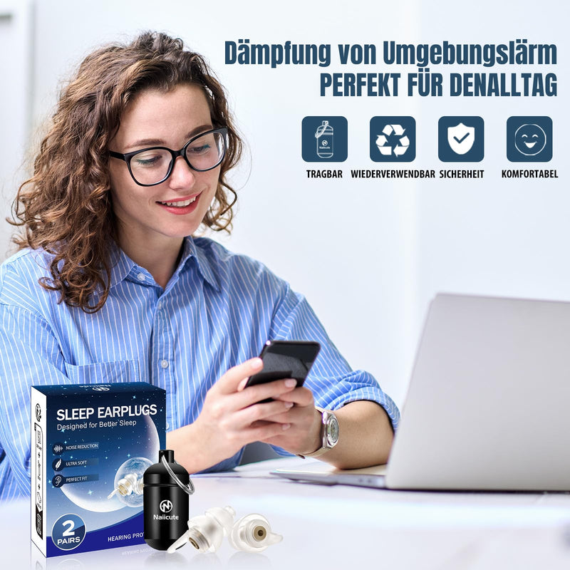 [Australia] - Naiicute ear plugs for sleep, 2 pairs, hearing protection ear plugs against snoring, ear plugs, noise reduction, noise canceling, silicone sleep ear plugs for sleeping, working, traveling, adults, children, 12+, black and gold 