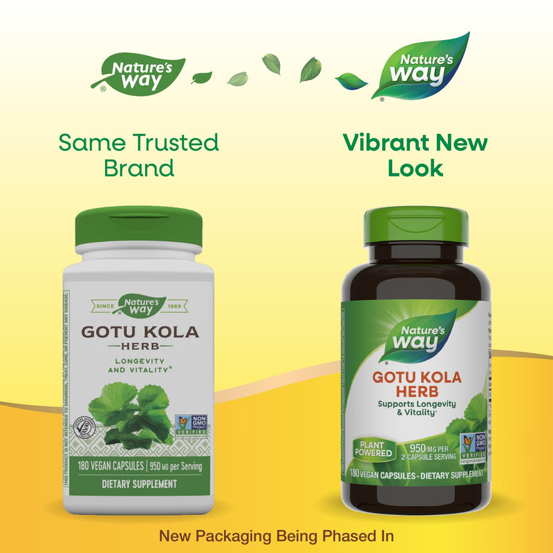 [Australia] - Nature's Way Gotu Kola Herb, Supports Longevity and Vitality*, 950 mg per 2-Capsule Serving, Non-GMO Project Verified, 180 Capsules (Packaging May Vary) 