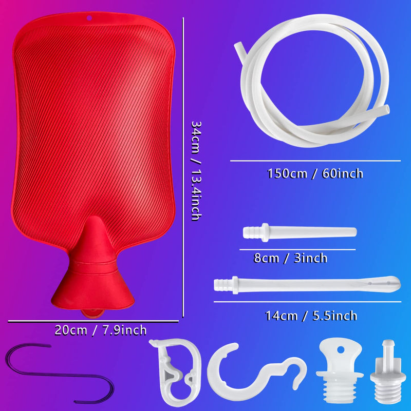 [Australia] - 2 L Home Enema Bag Kit with 2 Enema Tips,60 inch Long Silicone Hose, Controlable Water Flow Valve, Hot-Water Bottle for Colon Cleansing Enemas（Red） Red 