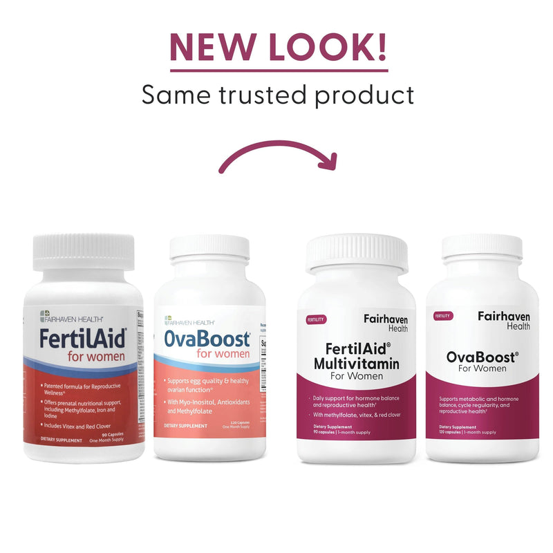 FertilAid for Women & Ovaboost Combo, Female Fertility Supplement & Natural Fertility Vitamin with Myo-Inositol, Vitex & Vitamins to Support Ovulation, Cycle Regularity & Egg Quality, 1 Month Supply