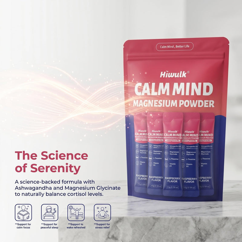 Bedtime Magnesium Drink Mix for Relaxation & Sleep Support – Raspberry Flavor with Ashwagandha, L-Theanine & Vitamin D3 – Calm Powder for Nighttime Wellness – 20 Packets