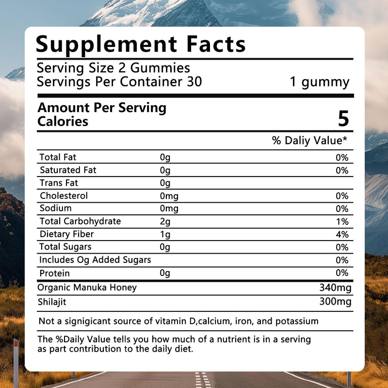 [Australia] - Shilajit Gummies for Men, Pure Himalayan Shilajit, 85+ Trace Minerals & Fulvic Acid, No Added Sugar Non-GMO, Energy Boost & Immune Support, 30 Gummies 