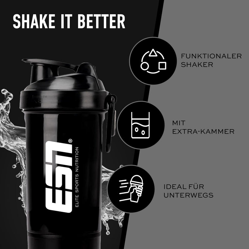 [Australia] - ESN Shaker, Black, 600 ml, leak protection thanks to secure smart closure, free from BPA & DEHP, tested quality 