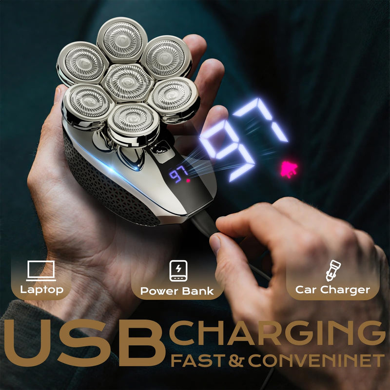 [Australia] - 7D Head Shavers for Bald Men, Water Proof Electric Razor for Men with LED Display, Detachable Wet/Dry Anti-Pinch Head Shavers, Shaving Grooming Kit for Balder, Perfect for Home & Travel 