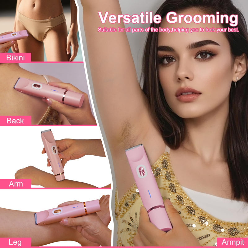 [Australia] - Electric Bikini Trimmer for Women, 2-in-1 Hair Shaver and Epilator, Waterproof Wet/Dry Lady Shaver（Pink） Pink 