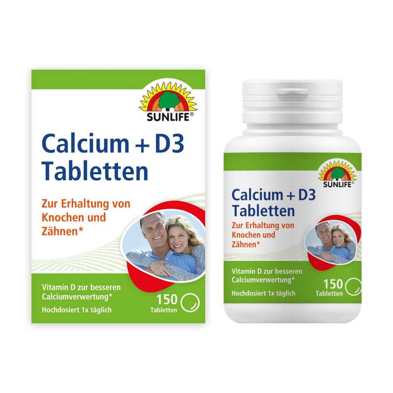 [Australia] - SUNLIFE Calcium + D3 tablets - 1 x 150 pieces - Calcium & Vitamin D3 tablets for bones and teeth - High-dose calcium - Dietary supplement with 400 mg calcium & 5 µg vitamin D3 per tablet 