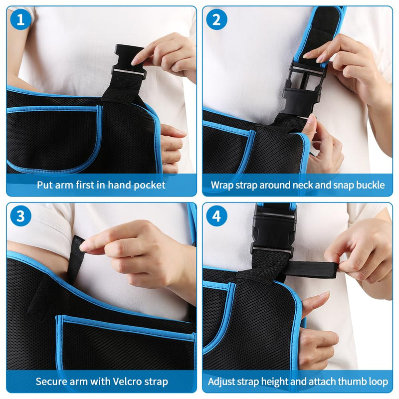 Arm Sling Shoulder Immobilizer for Men and Women, Adjustable Rotator Cuff Support Brace, Fit Left or Right, Comfortable Medical Slings for Elbow and Wrist Injury, Forearm Fracture, Surgery Recovery M (12–14") Black/Blue 1
