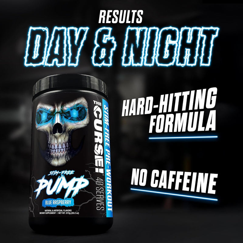JNX The Curse! Pump – Stim-Free Pre-Workout | Blue Raspberry 40 Serves | Caffeine-Free Pump Pre Workout, Non-Stim Nitric Oxide Preworkout for Men & Women (572 g, Blue Raspberry) 572 g
