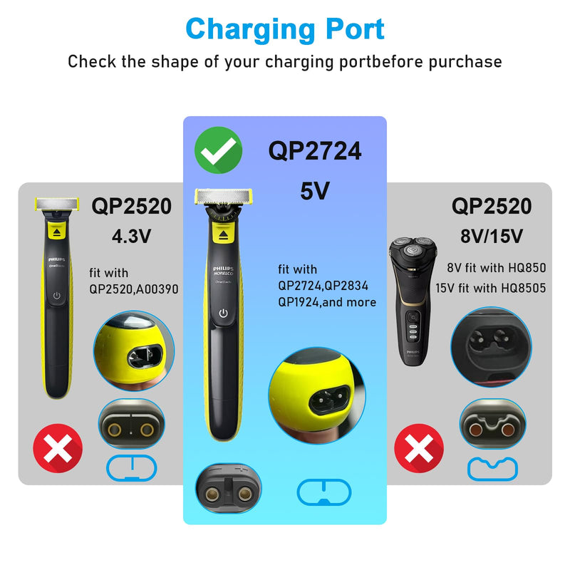 [Australia] - 5V charging cable power supply charging cable for Philips One Blade QP2834, QP2724, replacement for the Oneblade 360 MG5910 MG7910 MG9510, hair trimmer, beard trimmer, OneBlade charging cable with adapter, 1M small 
